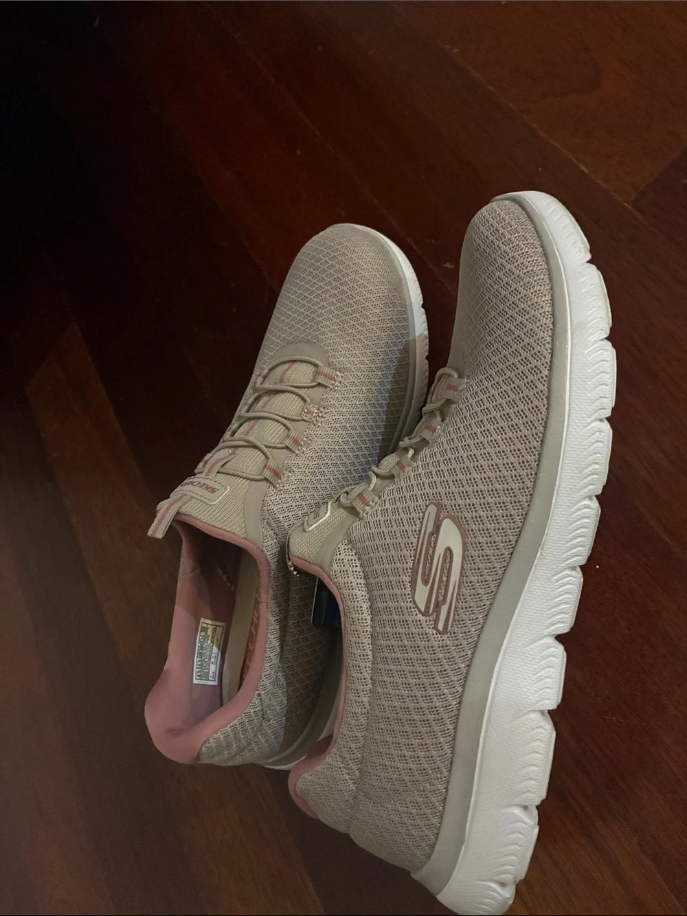 Skechers Women's Taupe and Pink Memory Foam Athletic Sneakers